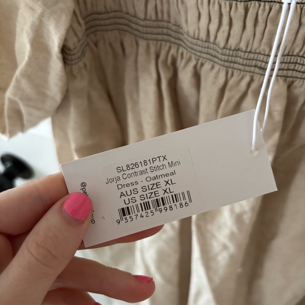 NWT Petal & Pup Jorja Contrast Stitch Mini Dress in Oatmeal XL - Picture 4 of 5